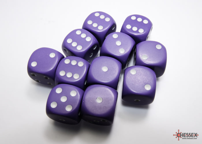 CHX 25607 Opaque Purple/white (16mm D6 12-Dice Set)