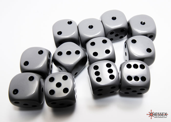 CHX 25610 Opaque Grey/black (16mm D6 12-Dice Set)