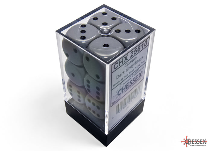 CHX 25610 Opaque Grey/black (16mm D6 12-Dice Set)