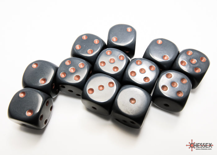 CHX 25620 Opaque Dark Grey/copper (16mm D6 12-Dice Set)