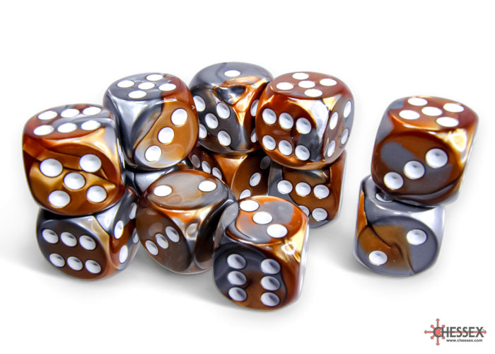 CHX 26624 Gemini Copper-Steel/white (16mm D6 12-Dice Set)