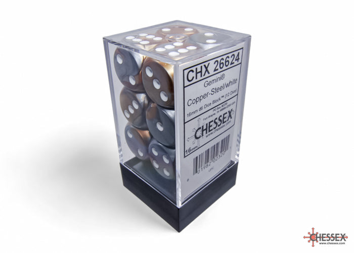 CHX 26624 Gemini Copper-Steel/white (16mm D6 12-Dice Set)