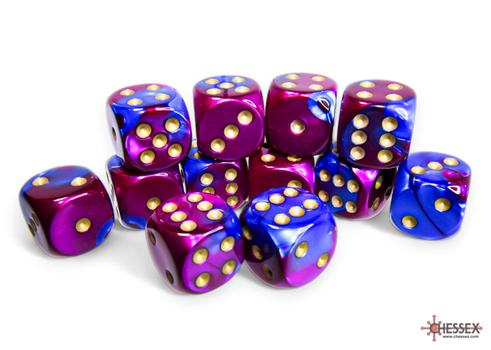 CHX 26628 Gemini Blue-Purple/gold (16mm D6 12-Dice Set)