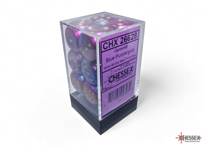 CHX 26628 Gemini Blue-Purple/gold (16mm D6 12-Dice Set)
