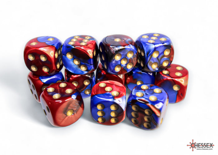 CHX 26629 Gemini Blue-Red/gold (16mm D6 12-Dice Set)