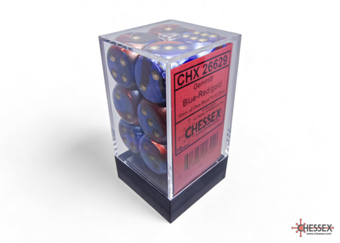 CHX 26629 Gemini Blue-Red/gold (16mm D6 12-Dice Set)
