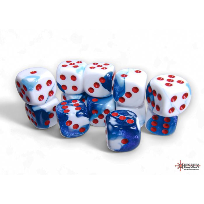 CHX 26657 Gemini Astral Blue-White/red (16mm D6 12-Dice Set)