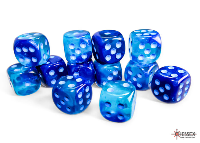 CHX 26663 Gemini Blue-Blue/light blue Luminary (16mm D6 12-Dice Set)