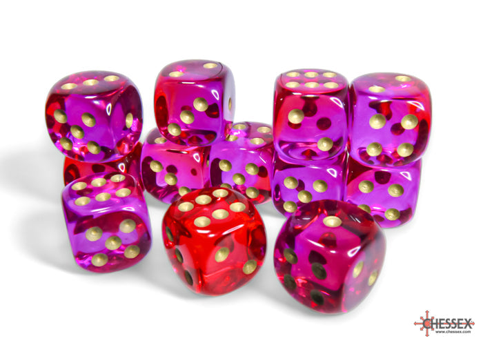 CHX 26667 Gemini Translucent Red-Violet/gold (16mm D6 12-Dice Set)