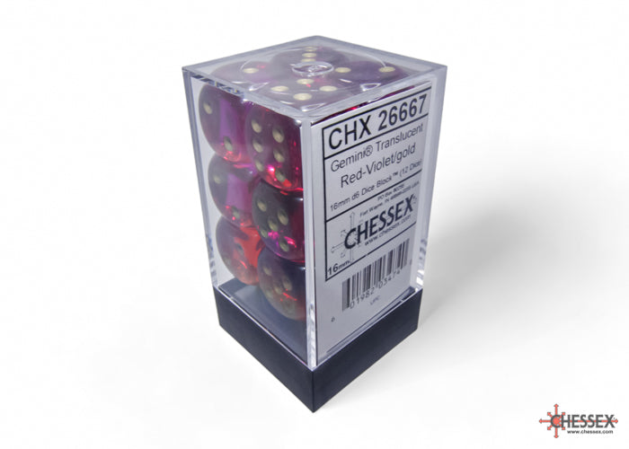 CHX 26667 Gemini Translucent Red-Violet/gold (16mm D6 12-Dice Set)