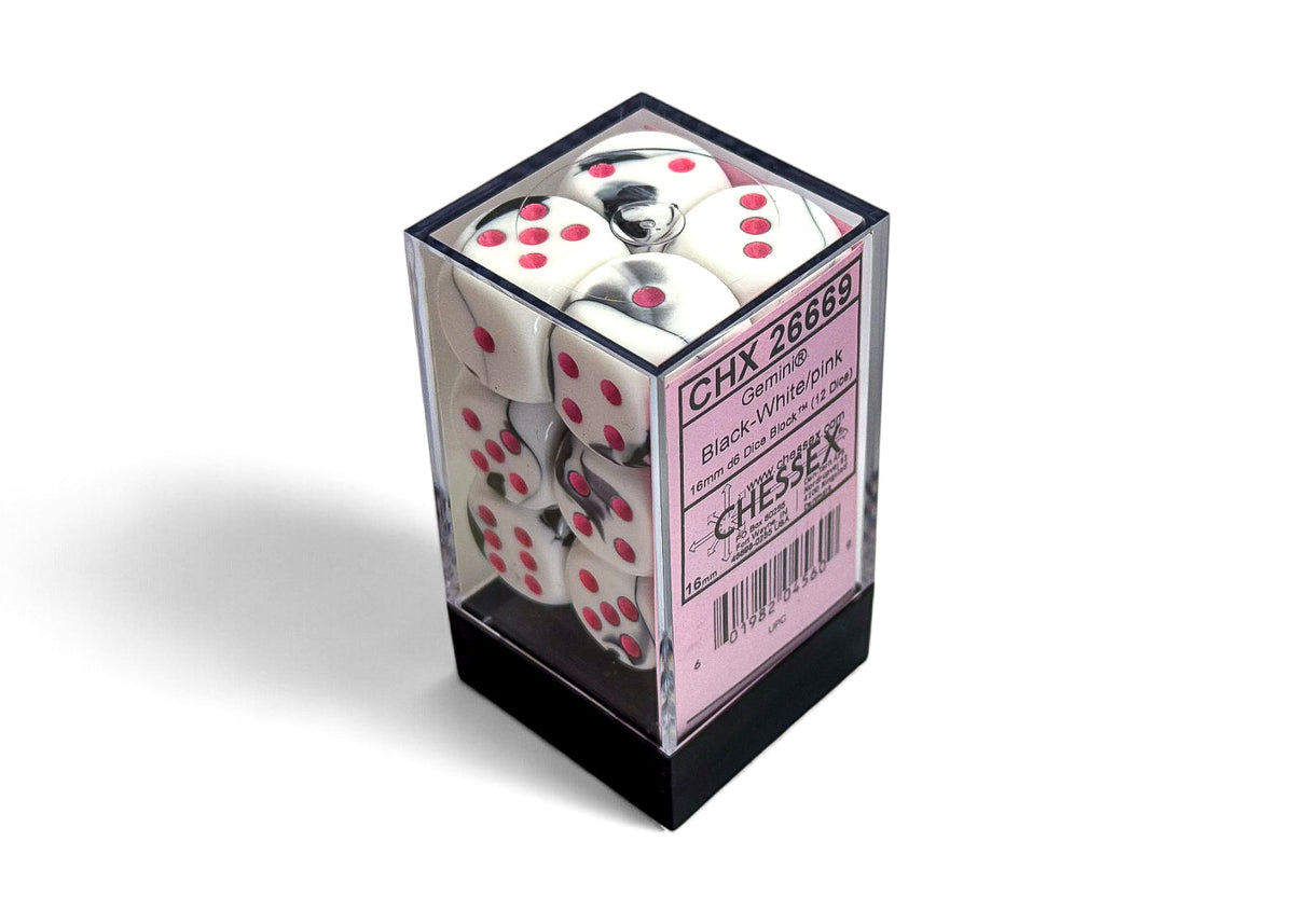 CHX 26669 Gemini Black-White/pink (16mm D6 12-Dice Set)