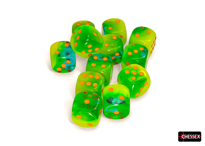 CHX 26670 Gemini Plasma Green-Teal/orange Luminary (16mm D6 12-Dice Set)
