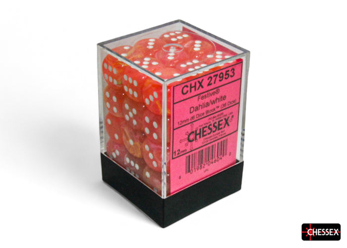 CHX 27953 Festive Dahlia/white Luminary (12mm D6 36-Dice Set)