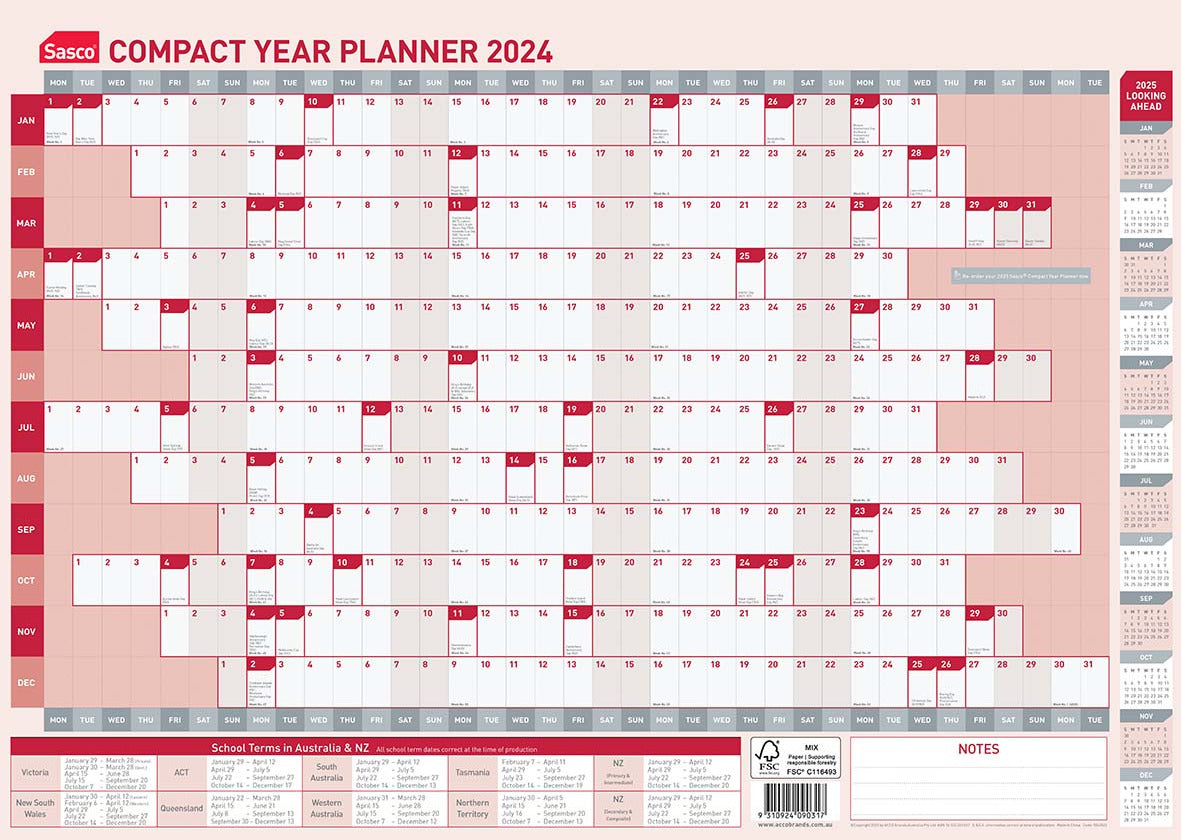 SASCO 2024 Compact Yearly Planner 594 x 420 mm