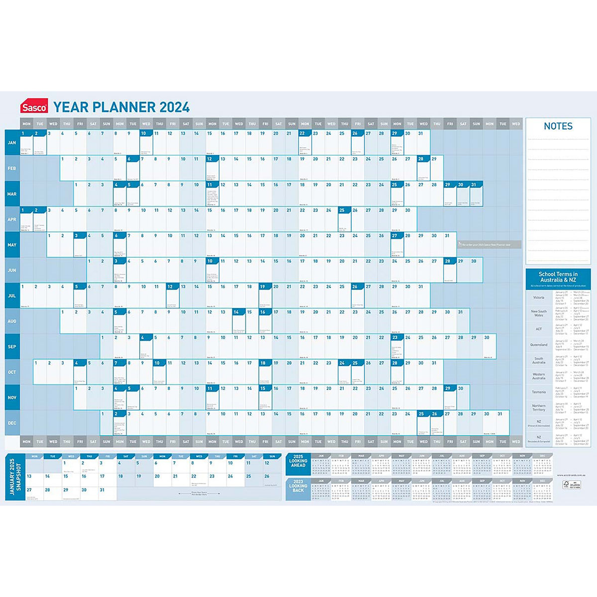 SASCO 2024 Standard Wall Planner YTV 870 x 610mm