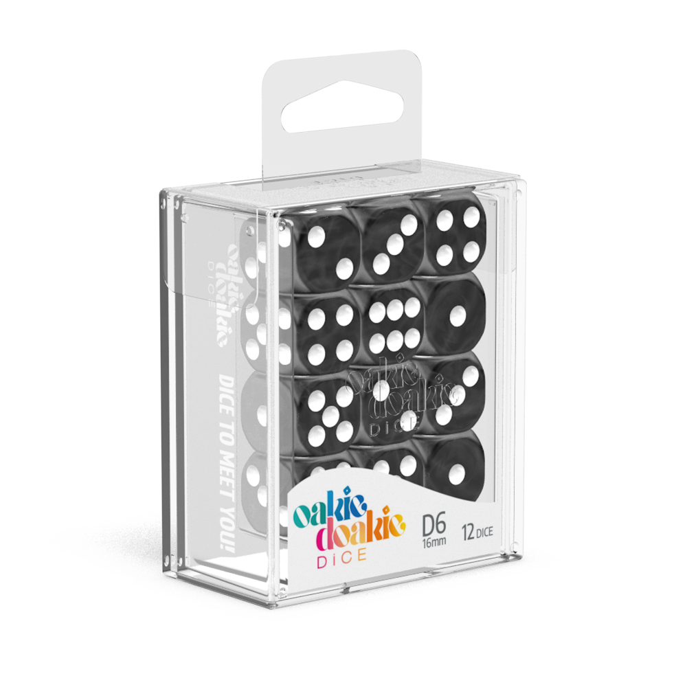 Oakie Doakie Dice Marble - Black 16mm D6 Set Of 12