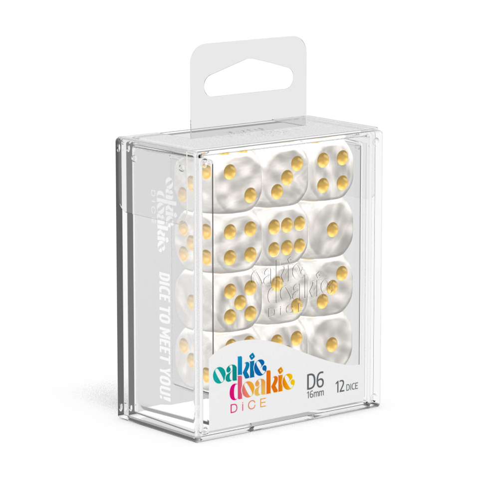 Oakie Doakie Dice Marble - White 16mm D6 Set Of 12