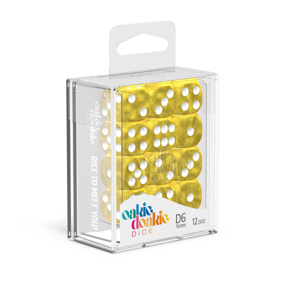 Oakie Doakie Dice Marble - Yellow 16mm D6 Set Of 12