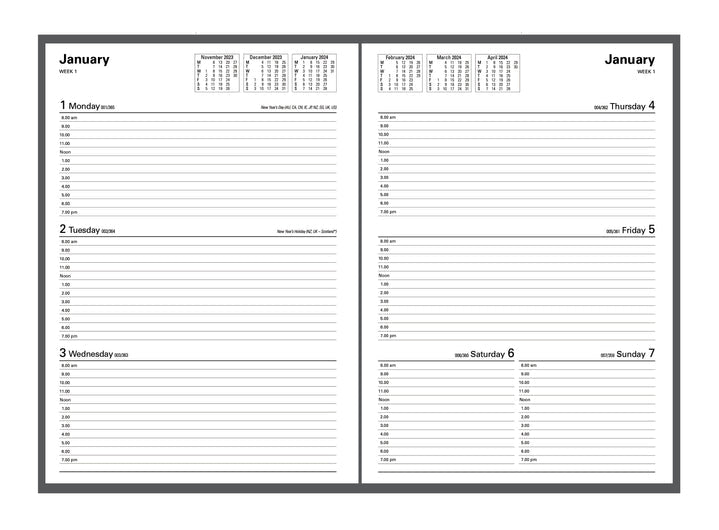 Collins Debden 2024 Calendar Year Diary - Kyoto 3201.P99 A4 Week to View Black