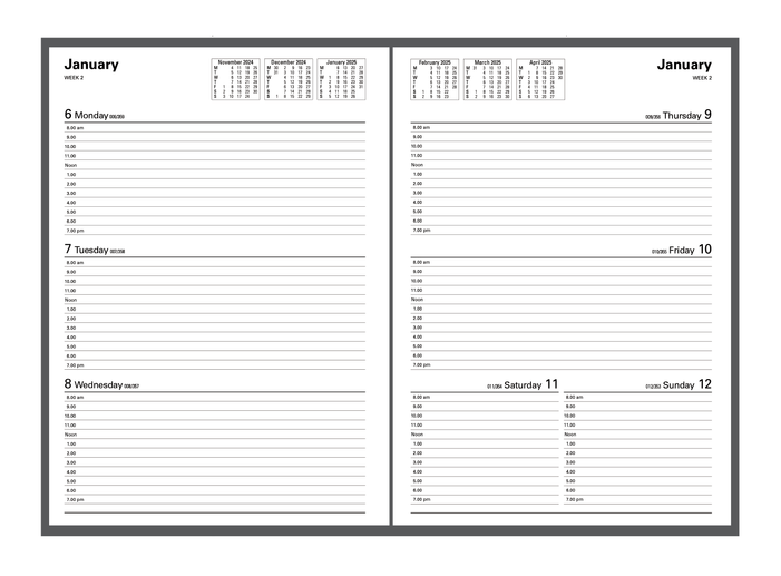 Collins Debden 2025 Calendar Year Diary - Kyoto 3201 A4 WTV Black