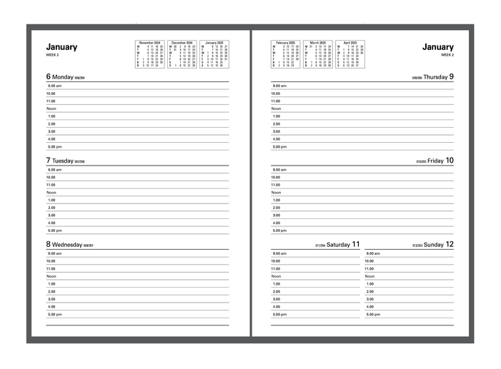 Collins Debden 2025 Calendar Year Diary - Kyoto 3501 A5 WTV Black