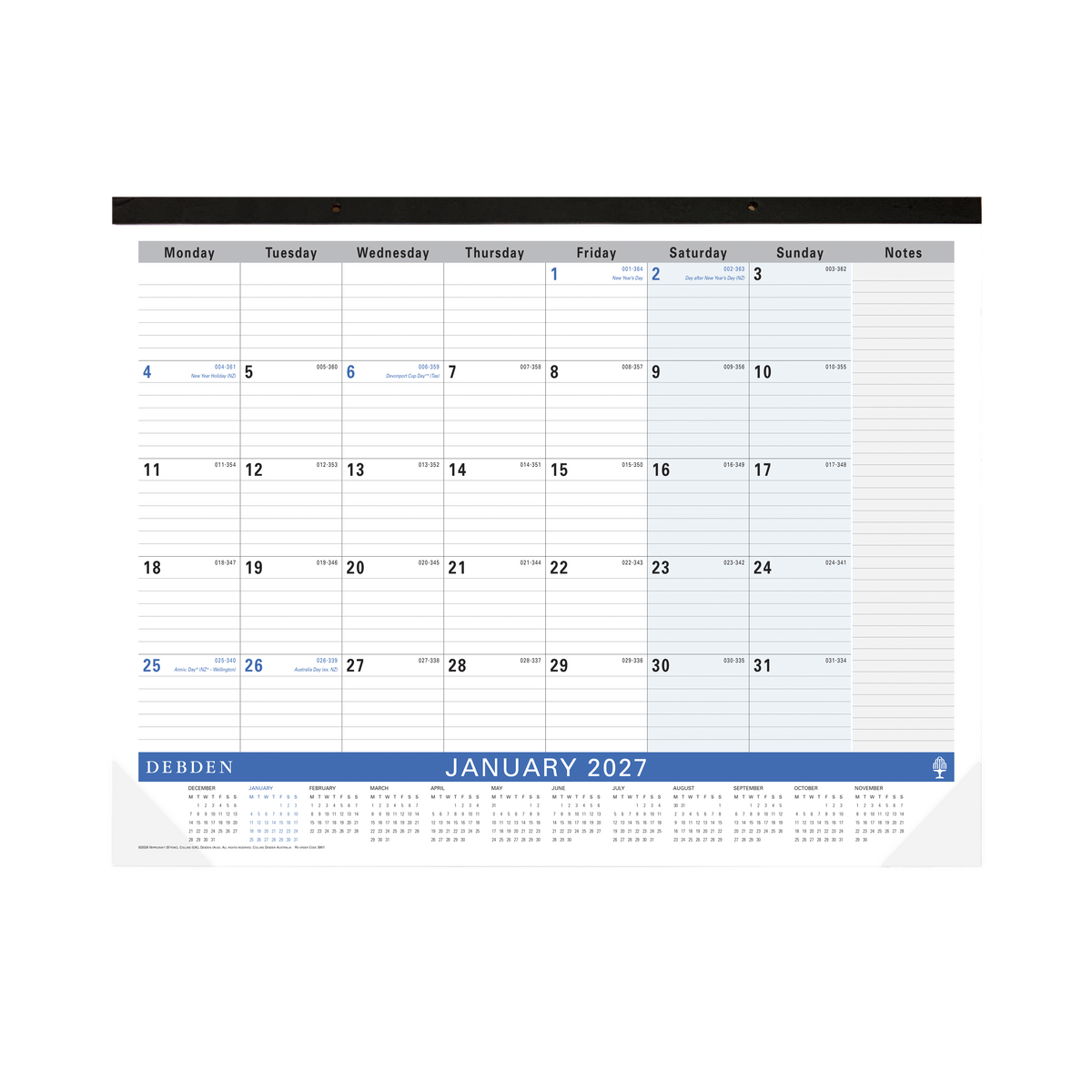Collins Debden 2027 Calendar Year - Planner Desk Top 420x594mm 3901.C59 Month to View Navy