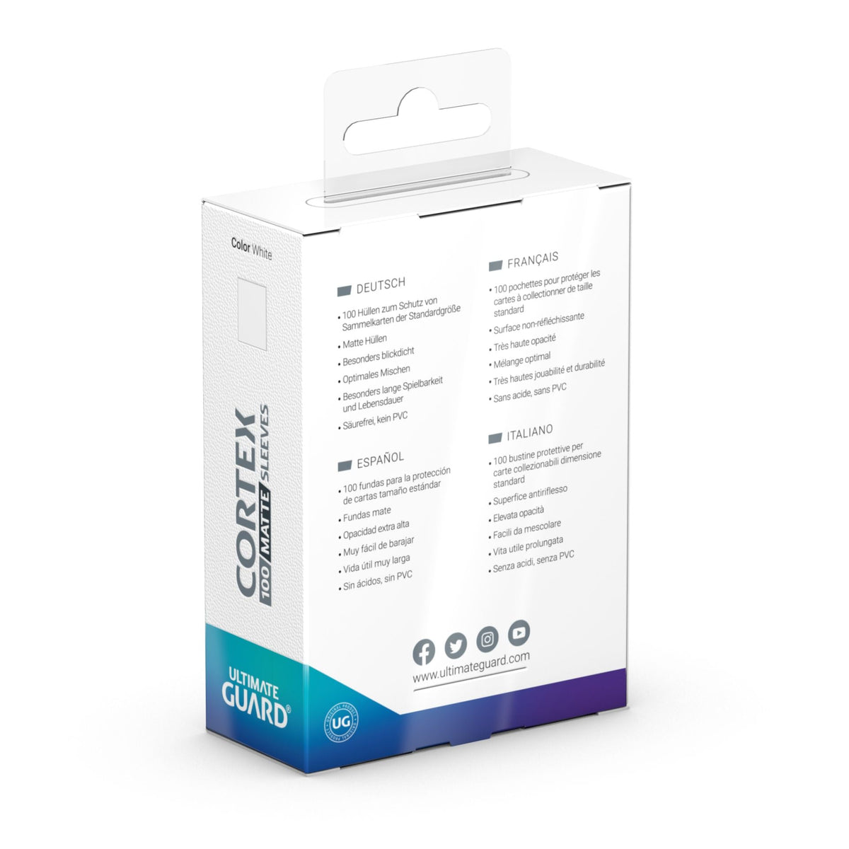 Ultimate Guard Cortex Sleeves - Matte White - Standard-Size (100 Sleeves)