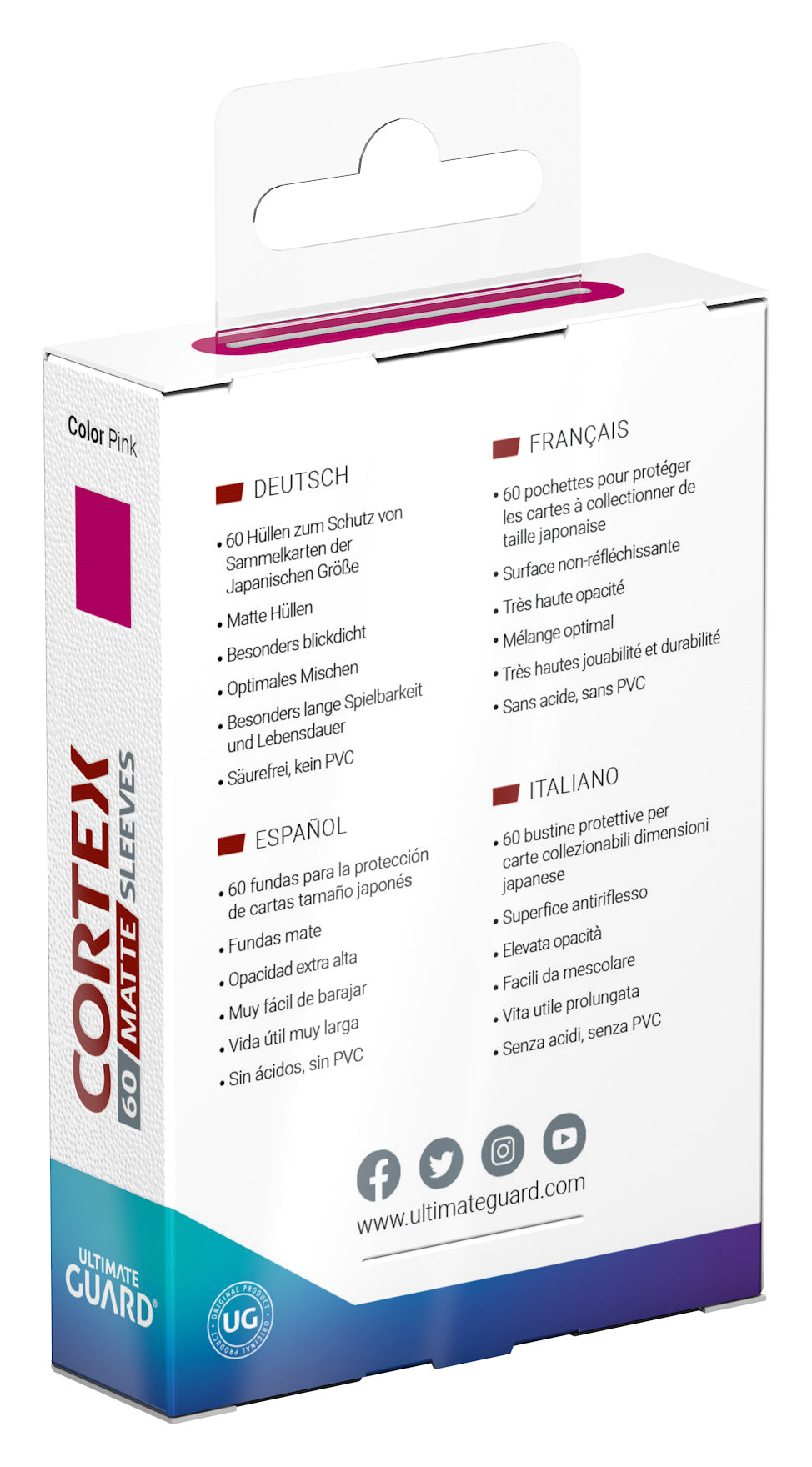 Ultimate Guard Cortex Matte Sleeves - Pink - Japanese-Size (60 Sleeves)