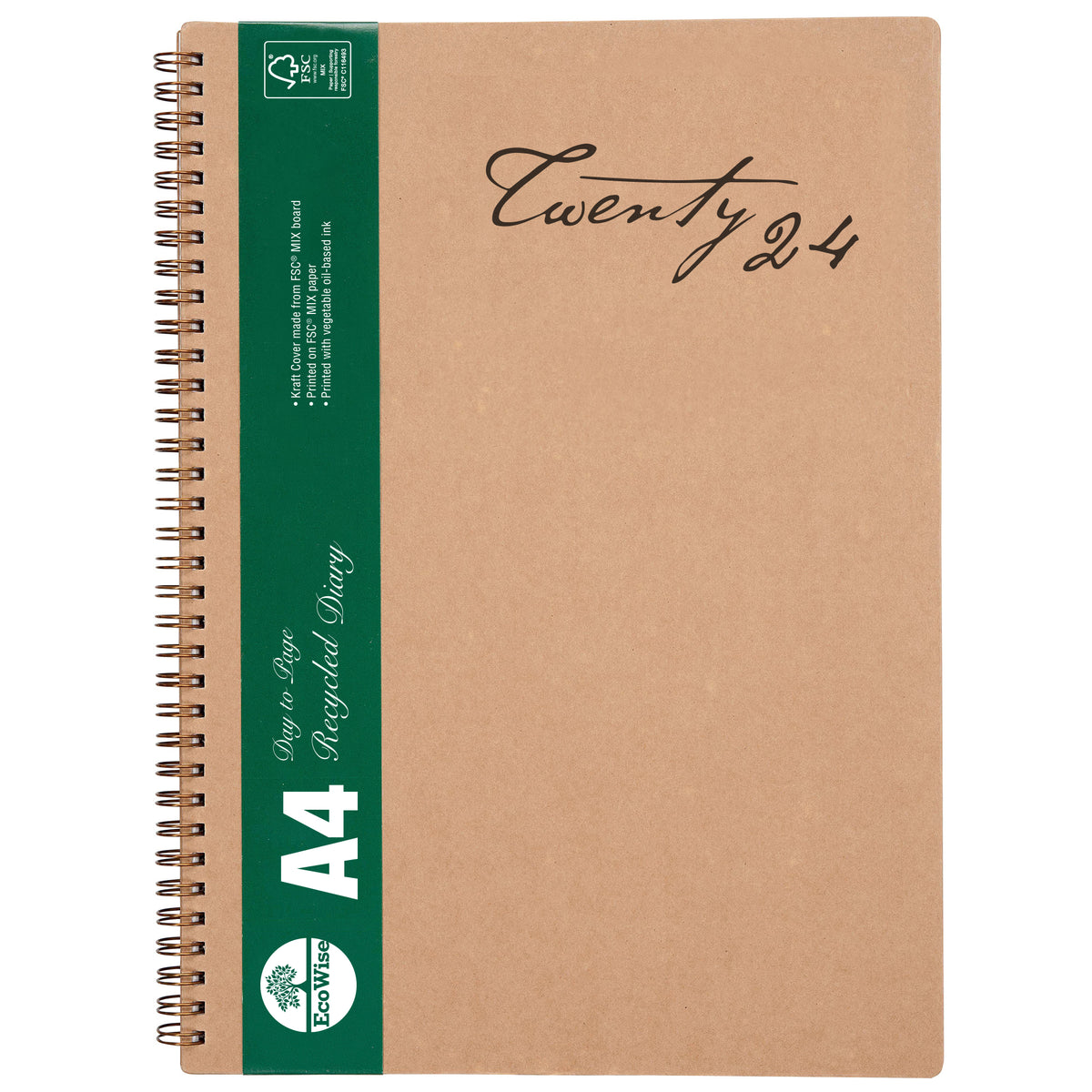 Cumberland 2024 Ecowise Diary Spiral A4 DTP Boardcover Kraft