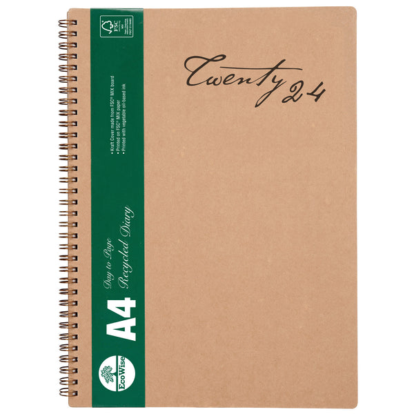 Cumberland 2024 Ecowise Diary Spiral A4 DTP Boardcover Kraft