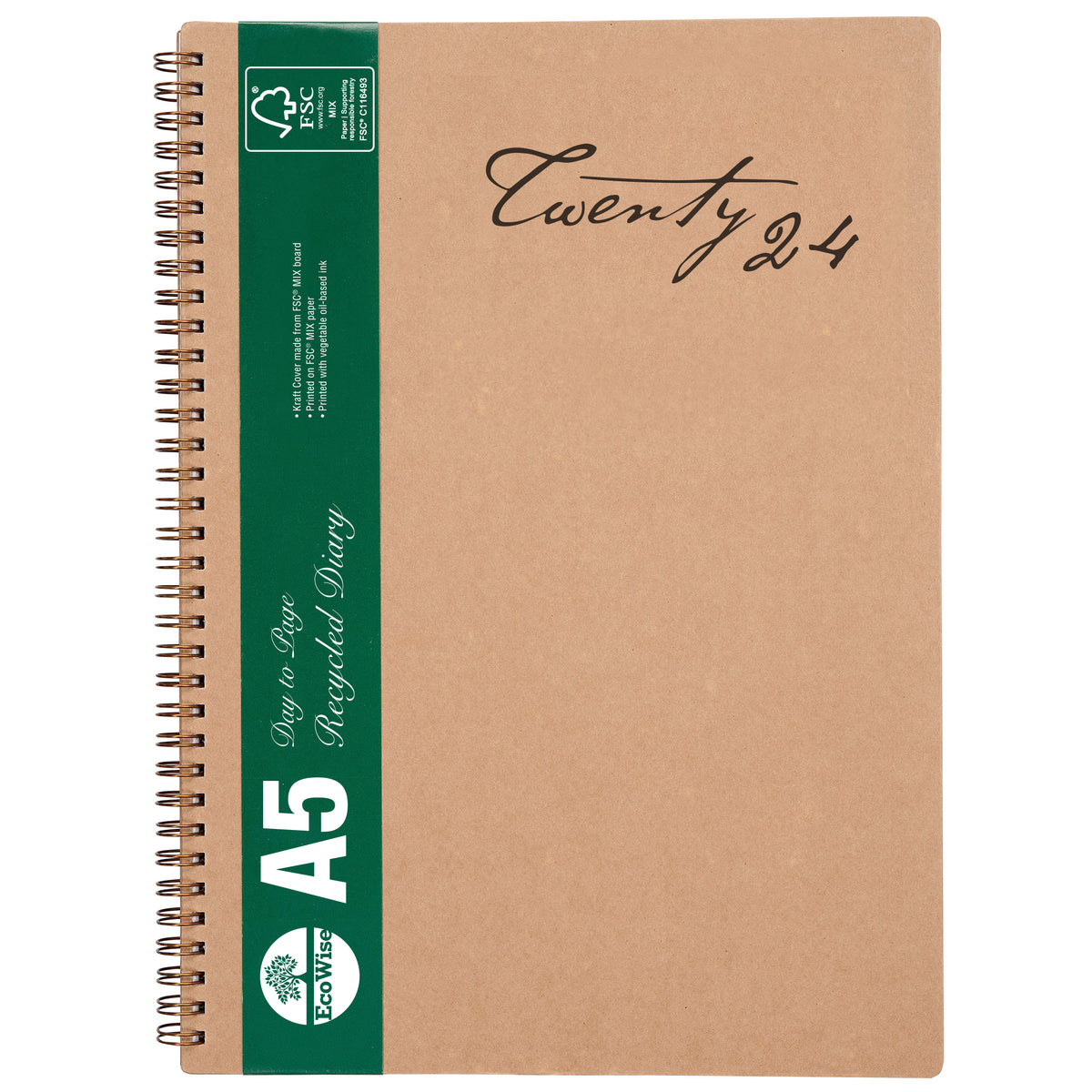 Cumberland Ecowise 2024 Diary Spiral A5 DTP Boardcover Recycled Kraft