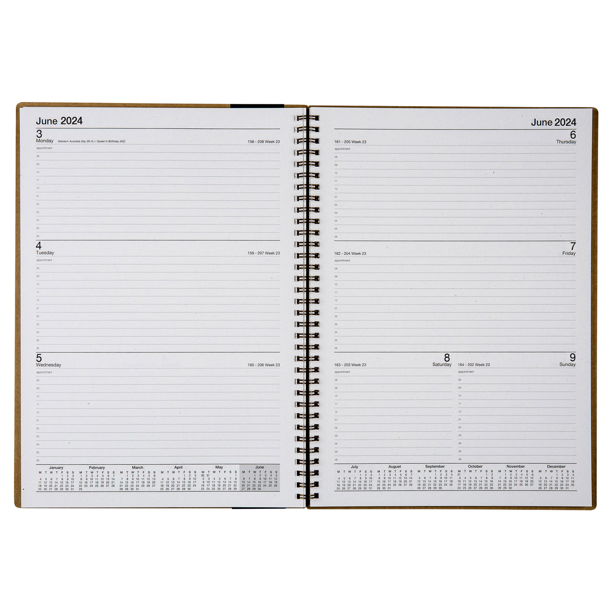 Cumberland Ecowise 2024 Diary Spiral A5 WTV Boardcover Recycled Kraft