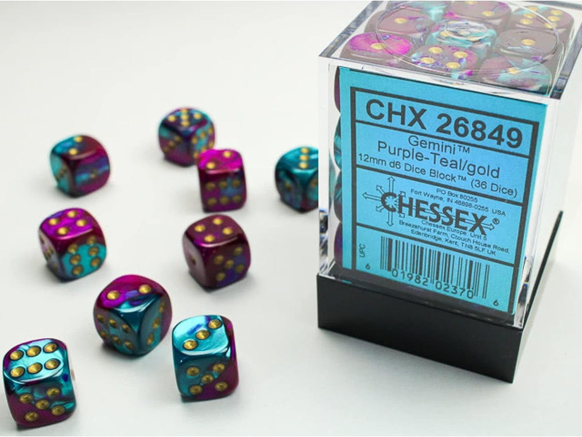CHX 26849 Gemini Purple-Teal/gold (12mm D6 36-Dice Set)