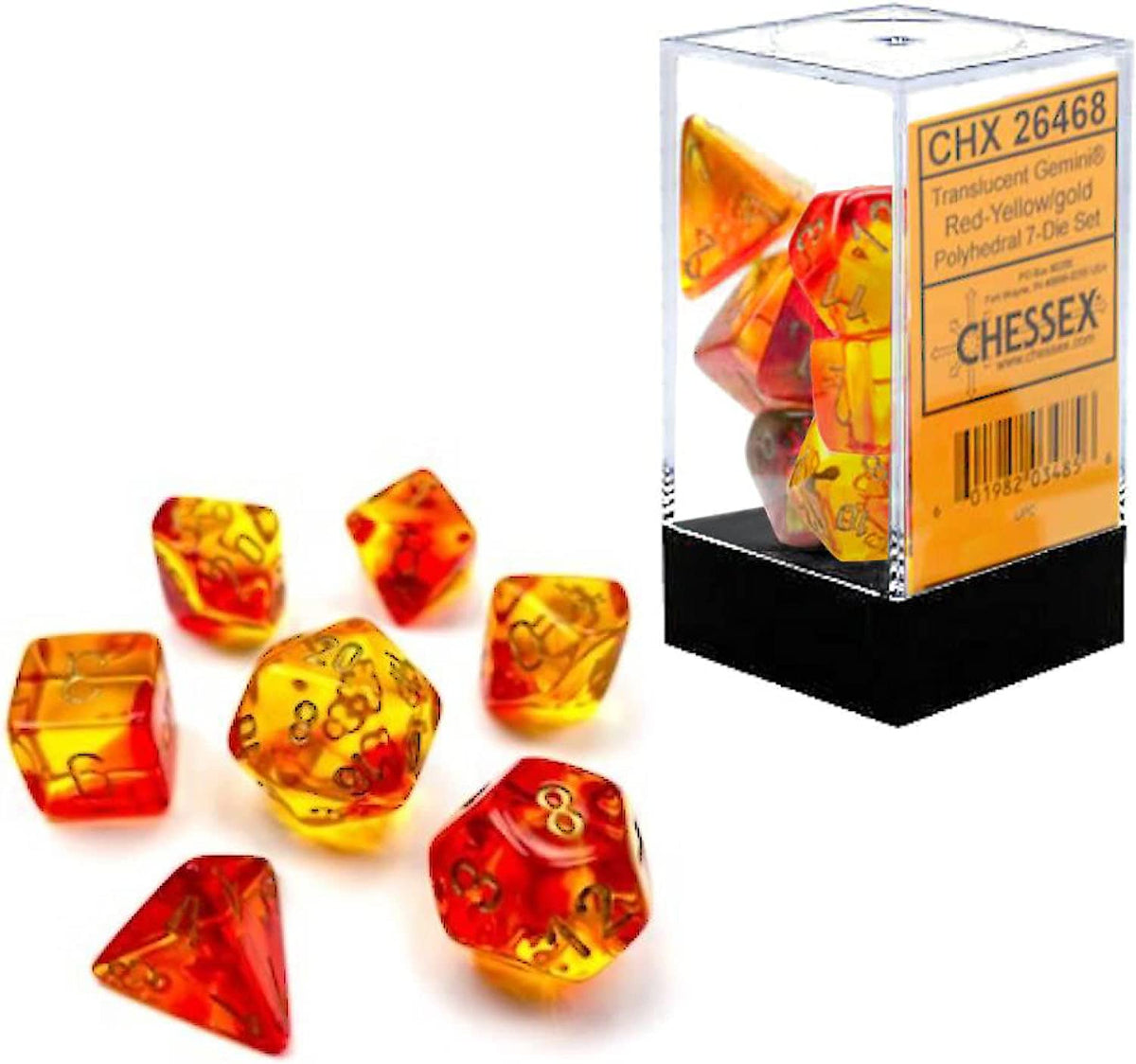 CHX 26468 Translucent Gemini Red-Yellow/gold Luminary (Polyhedral 7-Die Set)
