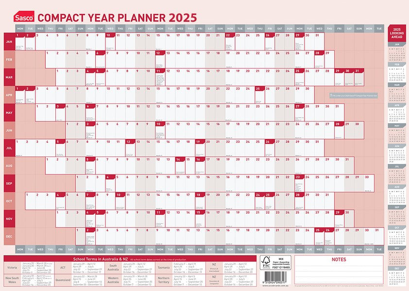 SASCO 2025 Compact Yearly Planner - A2 (594 x 420 mm)