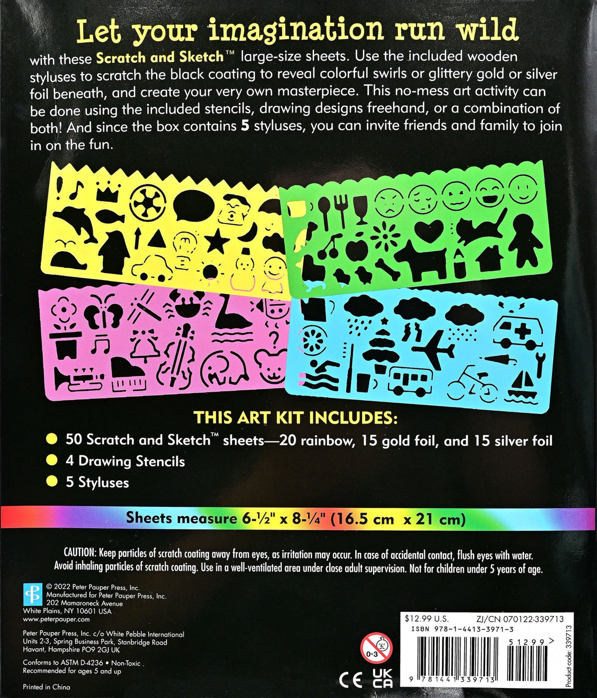 Deluxe Scratch and Sketch Kit (50 Assorted Sheets with Bonus Stencils) (Peter Pauper Press)