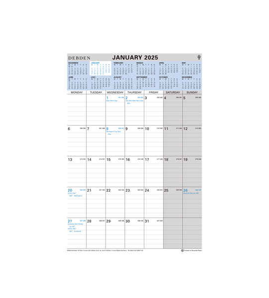 Collins Debden 2025 Calendar Year - Calendar 12 Month A4 WIRO 297x210mm CE0011 MTV