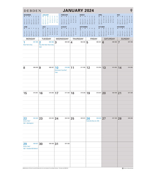 Collins Debdden 2024 Calendar Year - Planner 432x300mm CE0013 WIRO Month to View