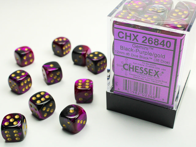 CHX 26840 Gemini Black-Purple/gold (12mm D6 36-Dice Set)