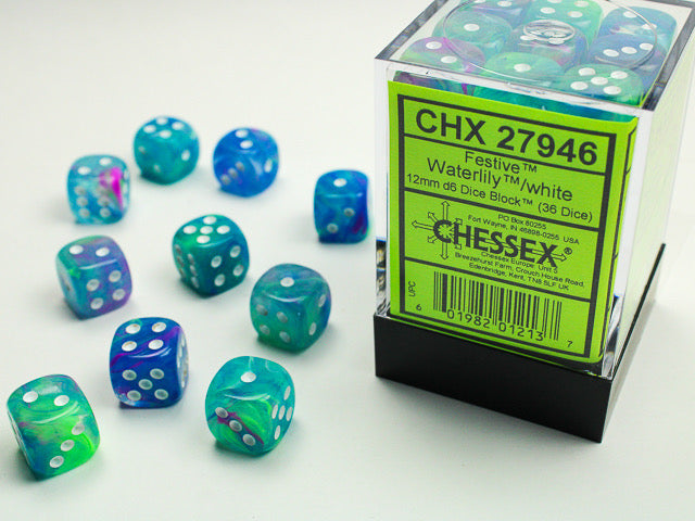 CHX 27946 Festive Waterlily/white (12mm D6 36-Dice Set)