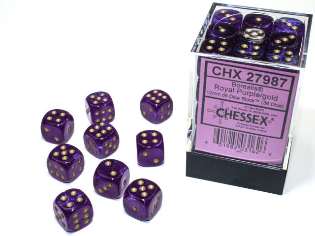 CHX 27987 Borealis Royal Purple/gold Luminary (12mm D6 36-Dice Set)