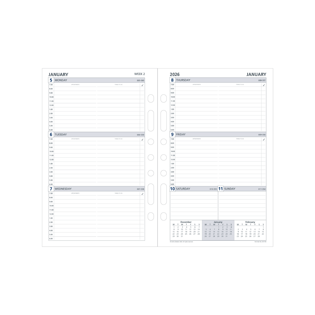 Collins Debden 2026 Calendar Year Planner - Refill Desk DK17 WTV