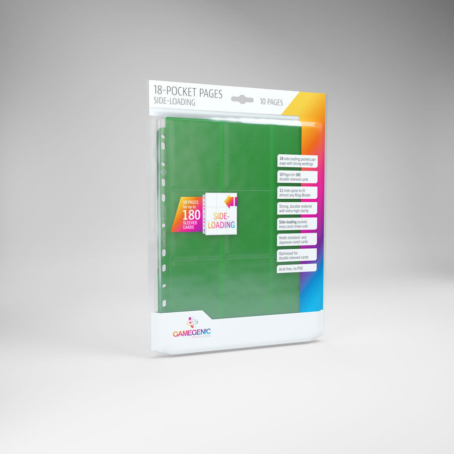 Gamegenic Pages - Green - 18-Pocket Side-Loading Standard-Size (10 Pages)