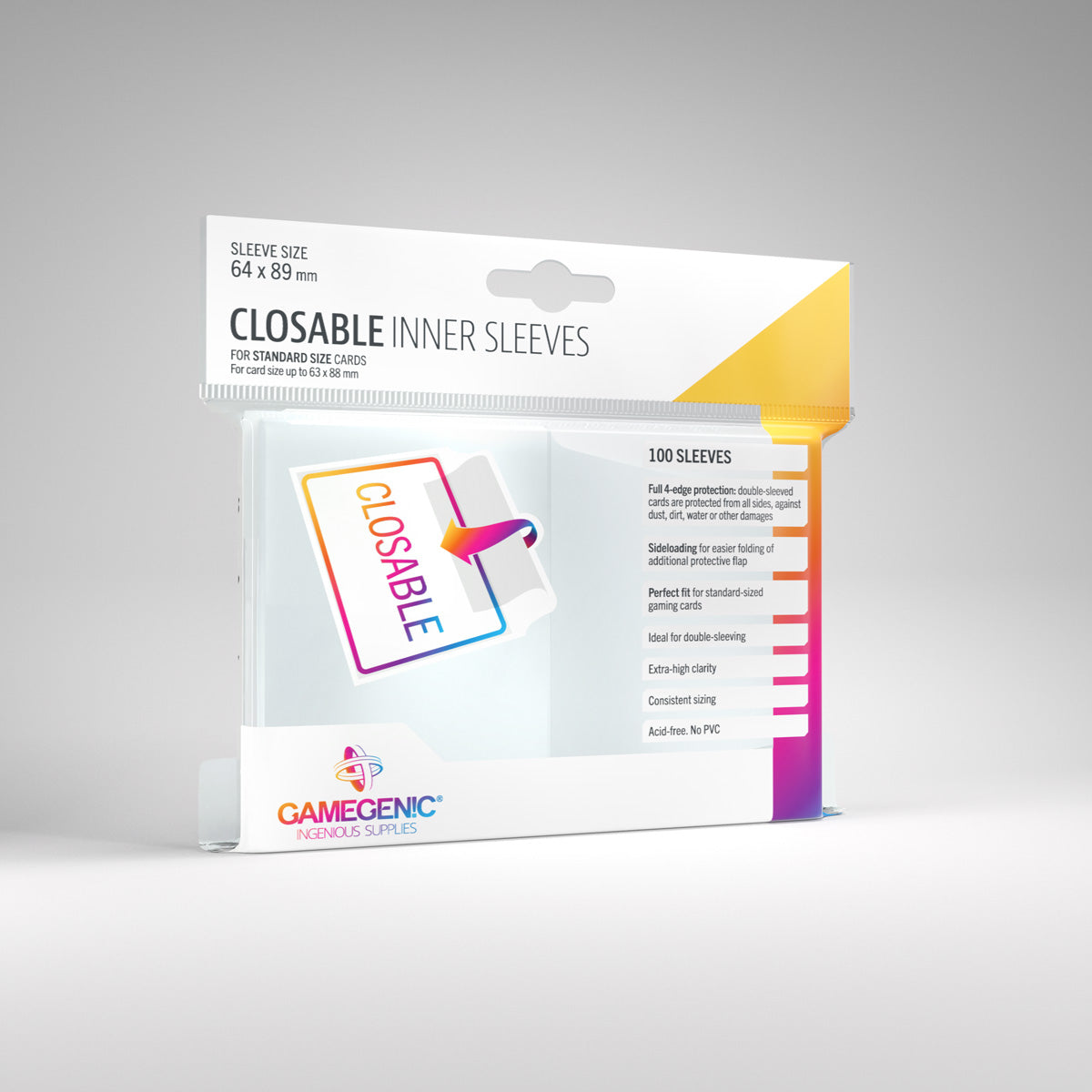 Gamegenic Closable Inner Card Sleeves - 64 x 89mm (100 Sleeves)