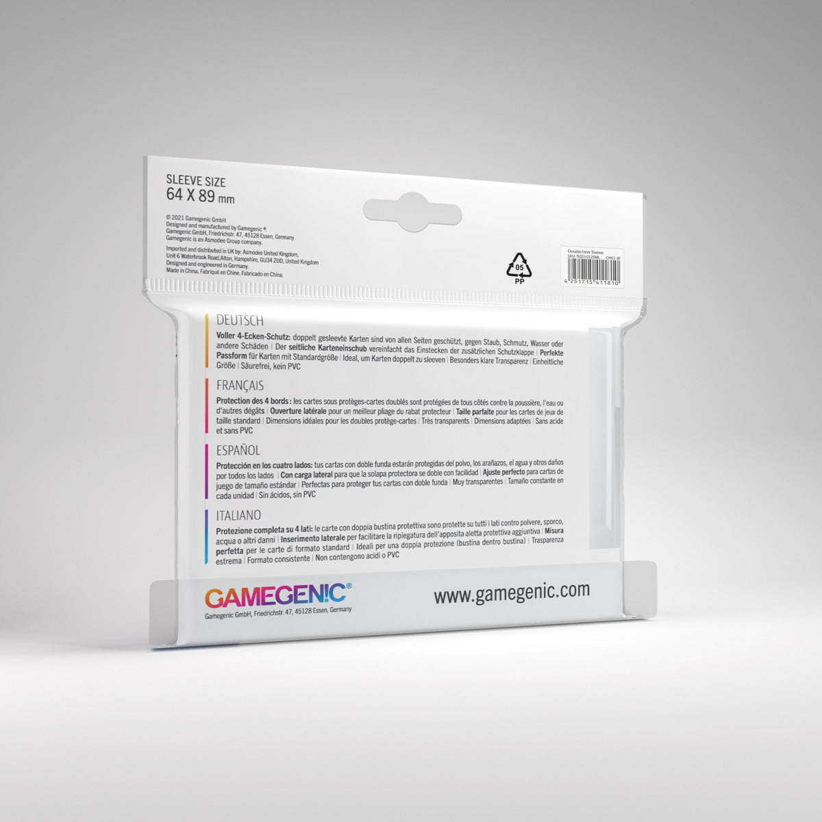 Gamegenic Closable Inner Card Sleeves - 64 x 89mm (100 Sleeves)