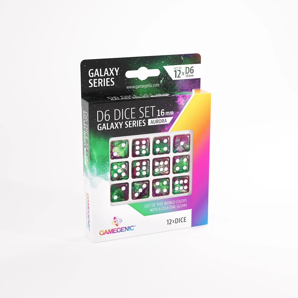 Gamegenic D6 Dice Set - Galaxy Series - Aurora (12x 16mm D6)
