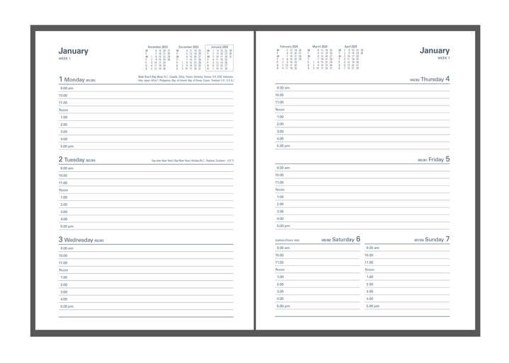 Collins 2024 Calendar Year Diary - Silhouette S4700 A4 Week to View Charcoal