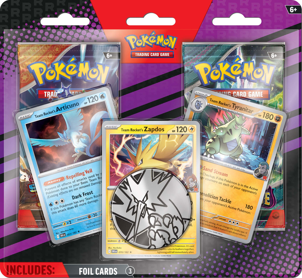 Pokemon TCG: Team Rocket's Articuno, Zapdos & Tyranitar with 2 Booster Packs & Coin