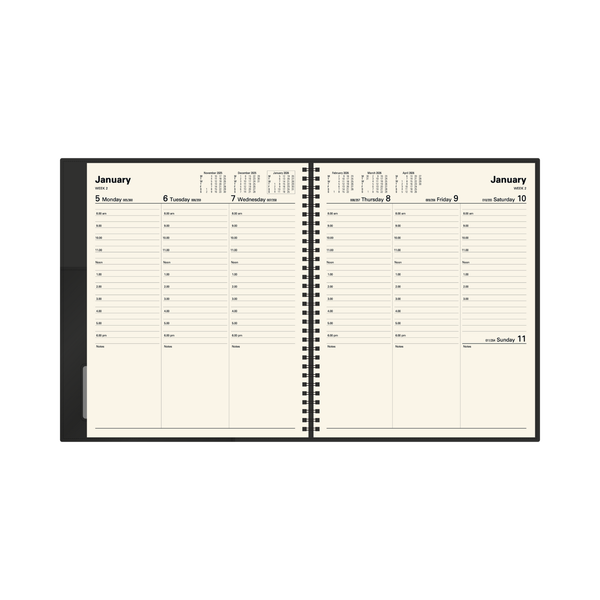 Collins 2026 Calendar Year Diary - Vanessa 325 Spiral A4 Short WTV Black