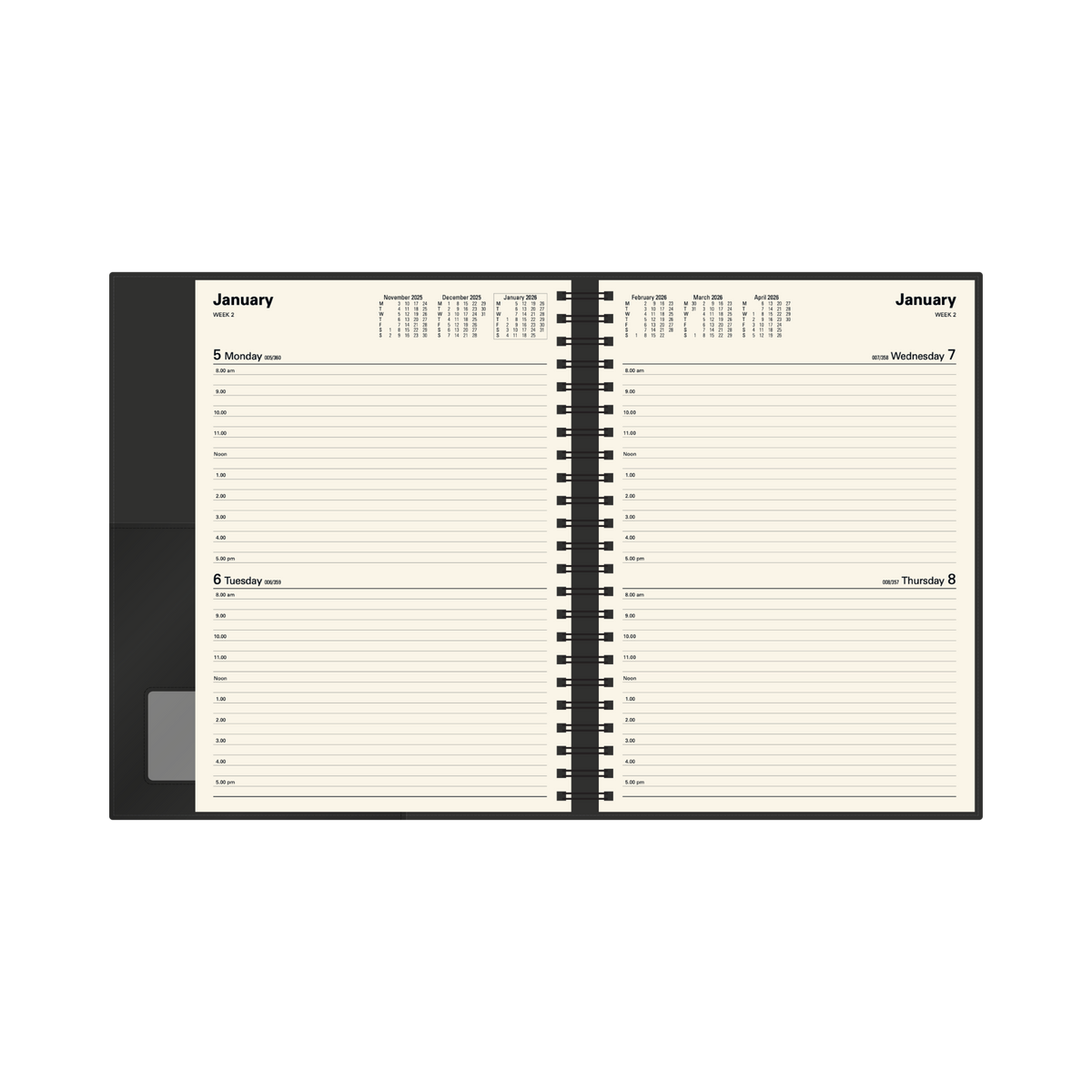 Collins 2026 Calendar Year Diary - Vanessa 245 Spiral A4 2-DTP Black